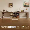 Escritorio Doble de Madera Maciza Mesa de Estudio para Adultos en Casa Mesa Larga para Dormitorio Armario de Almacenamiento Mesa de Ordenador Retráctil Integrada