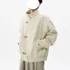 Chaqueta de cuero Harrington de estilo americano de moda con diseño de hebilla de avión, chaqueta casual de cuello alto para hombre de primavera y otoño