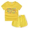 2023 Verão Infantil em torno do pescoço T-shirt hot pants coreano casual assentamento camisa absorvente de suor doces terno de camiseta infantil