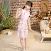 Hanfu de Niña Verano Cheongsam Nuevo Estilo Chino Retro Manga Corta Estilo Occidental Cheongsam Mejorado Vestido de Princesa