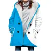 Casaco Trench Coat Feminino 2023 Novo, Quente para o Inverno, Estilo Europeu e Americano, Patchwork Colorido, Com Capuz, Venda Quente Transfronteiriça, Atacado