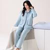 Pijama de invierno nuevo tipo cárdigan de algodón tejido tipo sándwich para mujer, de manga larga, holgado, de talla grande, sencillo, para el hogar