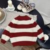 Suéter Rojo Rayado para Niños 2026 Nuevo Modelo Invierno Tejido Grueso para Niños Estilo Coreano Manga Larga Capa Base