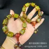 Pulsera de Cuentas Dzi del Tíbet para Hombres y Mujeres, Pulsera de Estilo Étnico Vintage con Patrón de Dragón Rojo y Amarillo, Cuentas Cilíndricas de Ágata Flor de Hielo de Tres Vías con Patrón de Dragón