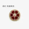 Botones Metálicos Grandes en Forma de Flor Borgoña con Diamantes y Perlas, Diseño de Cuerda Tejida, para Abrigos de Cachemira, Suéteres y Trajes