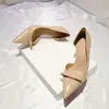 Sandalias de tacón alto color nude con cortes laterales y punta hueca para mujer, con tacones finos, punta afilada, charol, detalle de lazo, zapatos de mujer, nuevo modelo verano 2025