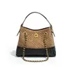2025 Nuevo Bolso Cubo Tejido con Cadena Bolso de Hombro Cruzado Bajo el Brazo Gran Capacidad Bolso de Mano Retro para Mujer
