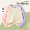 Camiseta de Manga Larga Raglán Estilo Primavera y Otoño para Niños, Algodón Puro, Top Holgado Versátil de Moda para Niñas, Camiseta Base Interior para Niñas