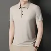 Camisa polo de manga corta para hombre sin costuras al por mayor transfronteriza, estilo fino de verano, camiseta versátil de color liso casual para negocios