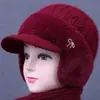Gorros de otoño e invierno para mujer, madres de mediana edad y mayores, gorros de punto con protección para las orejas, gorros cálidos con forro de polar para abuelas