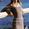 Traje de baño de una pieza para mujer para vacaciones en la costa de Sanya, estilo falda conservador de manga corta, que cubre el abdomen, bikini sin espalda con copas en el pecho