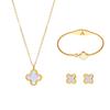 Collar de trébol de acero de titanio, aretes de botón, pulsera, madreperla, juego de trébol, color inalterable, elegante, joyería de alta gama