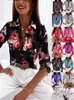 2025 Europeu e Americano Comércio Exterior Feminino Transfronteiriço Primavera e Outono Jaqueta Estação Independente Amazon Manga Longa Camisa Camisa Estampada Feminina