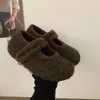Sapatos Mary Jane para Roupas de Inverno Femininas 2025 Novo Estilo Lã de Cordeiro Sola Grossa Aumento Interno Sapatos de Pelo Sapatos Quentes com Forro de Lã