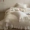 Estilo Pastoral do Sul da França Classe A Algodão Puro Gaze de Três Camadas Mistura de Algodão e Linho Cobertura de Cama Conjunto de Três ou Quatro Peças Babado Multifuncional Capa de Edredom