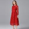 Vestido rojo festivo para mujer, primavera y otoño, nueva marca nupcial, manga larga, encaje soluble en agua, corte A, vestido de talla grande