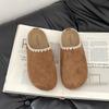 Meias-sapatos Ruffled Retro de Camurça com Biqueira para Uso Externo de Verão Feminino Birkenstock de Solado Grosso Slip-On Preguiçosos