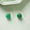 Brincos da Série Verde Jadeíta Natural Prata S925 Feitos à Mão Novo Estilo Chinês Ágata Vermelha do Sul Brincos Elegantes de Nicho em Estoque