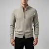 Suéter de alta qualidade outono e inverno com zíper duplo para homens, malha vintage, cor sólida, jaqueta de malha casual versátil
