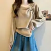 Navidad Año Nuevo Rojo de un Hombro Manga Larga Suéter para Mujer Primavera Otoño 2026 Nuevo Estilo Corto Holgado Hombros Descubiertos Conjunto de Punto
