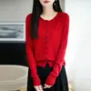 Nueva Colección Otoño/Invierno 2026: Cárdigan de Punto Fino de Lana con Cuello Redondo, Mangas Largas, Color Sólido, Corte Holgado, Top Versátil para Mujer