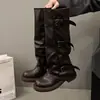 Botas Largas con Hebilla Retro para Mujer 2026 Otoño/Invierno Nuevas Botas de Motocicleta de Suela Gruesa Agrupamiento en la Pierna de los Pantalones Botas de Jinete Modernas