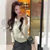 Suéter con cuello polo de punto trenzado estilo Min para mujer, top interior de punto para otoño e invierno, camisa base elegante de manga larga