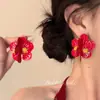 Pendientes de Flor Tejida Estilo Resort Vacacional Romano para Mujer, Clips para Orejas, Pendientes Elegantes de Gama Alta, Clavos Exagerados de Playa