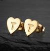 Aretes Retro Modernos Acero Inoxidable Nuevos Geométricos Simples en Forma de Corazón Aretes con 26 Letras del Alfabeto Inglés al por Mayor