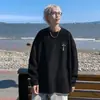 Camisa base unissex de camurça com estampa cruzada para primavera e outono, moletom de alta qualidade com gola redonda, estilo retrô americano para outono