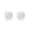 Pendiente de tuerca de plata de ley S999 con aguja, trébol de cuatro hojas esmerilado, flor hueca pequeña fresca, pendiente de clavo para hueso de la oreja, pendiente de hierba de la suerte
