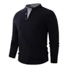 Novo Suéter Henley Casual de Manga Longa Outono Inverno Retrô Americano Falso Duas Peças Camisa Base de Malha Masculina