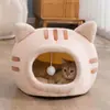 Novo Ninho de Gato Semi-fechado Quente para Outono e Inverno, Ninho de Animal de Estimação Removível e Lavável, Casa para Gato e Casa para Cachorro de Veludo Espesso