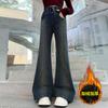 Pantalones Acampanados de Otoño e Invierno para Niñas 2025 Nueva Moda de Invierno para Niños Mayores, Ajustados de Color Sólido, Forrados de Polar, Jeans Engrosados, Tendencia Transfronteriza