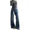 Calça Jeans Flare Soltinha para Mulheres, Novo Estilo com Textura de Bambu, Estilo Americano, Cintura Baixa, Corte Slim, Valoriza a Silhueta, Casual, Com Caimento, Formato Pera