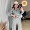 Conjunto Casual de Duas Peças Feminino Europeu e Americano Transfronteiriço Nova Moda Gola Alta Cor Lisa Moletom de Manga Longa Calça com Zíper