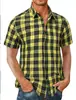 Camisa Masculina Europeia e Americana Transfronteiriça Nova Estampada em 3D Moda Simples Casual Xadrez Respirável Manga Curta