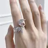 Anel simples e versátil da série prata, anel geométrico de dedo indicador com borla de lava, anel aberto personalizado para meninas e casais, moderno para homens