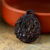 Madera de Caqui Negro Tallada Pixiu Moneda de los Cinco Emperadores Amuleto de la Fortuna Accesorio DIY Llavero Colgante Accesorio
