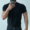 Camiseta Masculina Fitness Treinamento Esportes Manga Curta Absorvente de Suor Secagem Rápida Respirável Cor Sólida Gola Redonda Versátil Camiseta com Cinto para Homem