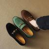 2025 Primavera Novo Estilo Academia Kelly Verde Cabeça Redonda Salto Baixo Mocassins Confortáveis Cashmere Anti-Veludo Metal Camélia Sapatos Femininos