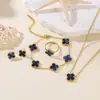 Pulsera, Pendientes, Anillo de Trébol de Cuatro Hojas de Nácar de Doble Cara de 13 mm de Venta Caliente Transfronteriza, Juego de Cuatro Piezas al por Mayor desde el Fabricante
