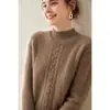 Suéter Grueso de Cachemira de Montaña para Otoño e Invierno para Mujer, Color Sólido, Flor Retorcida, Cuello Semi Alto, Jersey de Cinco Agujas, Tres Hilos, Estilo Perezoso