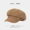Boina Color Camello para Otoño e Invierno para Mujer, Gorra de Periodista Retro Marrón, Elegante Sombrero Octogonal, Sombrero de Pescador Adelgazante