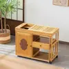 Gabinete de Té Giratorio Móvil Mesa de Té Mesa de Té para el Hogar Balcón de Apartamento Pequeño Mesa de Café Mesa Integrada con Tetera Eléctrica Juego de Mesa y Sillas