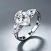El Más Vendido en Europa Anillo de Plata de Ley S925 Piedra de Tres Vidas Moissanita de 3 Quilates Forma de Gota de Agua Pera Anillo de Boda de Lujo Ligero de Gama Alta