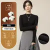 Camisa Base Feminina Gola Alta Meia-Altura Veludo Dupla Face Outono e Inverno Interna Espessada Quente Gola Média Slim Fit Manga Longa