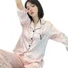 Pijama de manga larga con estampado de leopardo de alta gama para mujer, otoño, malla de seda de hielo, rojo, pantalones de viento, temperamento casual, traje de ropa para el hogar, venta al por mayor