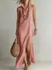 Vestido Largo Rayado con Cuello Alto sin Mangas y Abertura Estilo Europeo y Americano Sitio Independiente de Amazon 2026