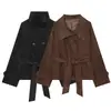 Comercio exterior colección de otoño 2026: Moda femenina estilo europeo y americano, chaqueta casual, de corte holgado, versátil, de color liso, con cuello y cinturón